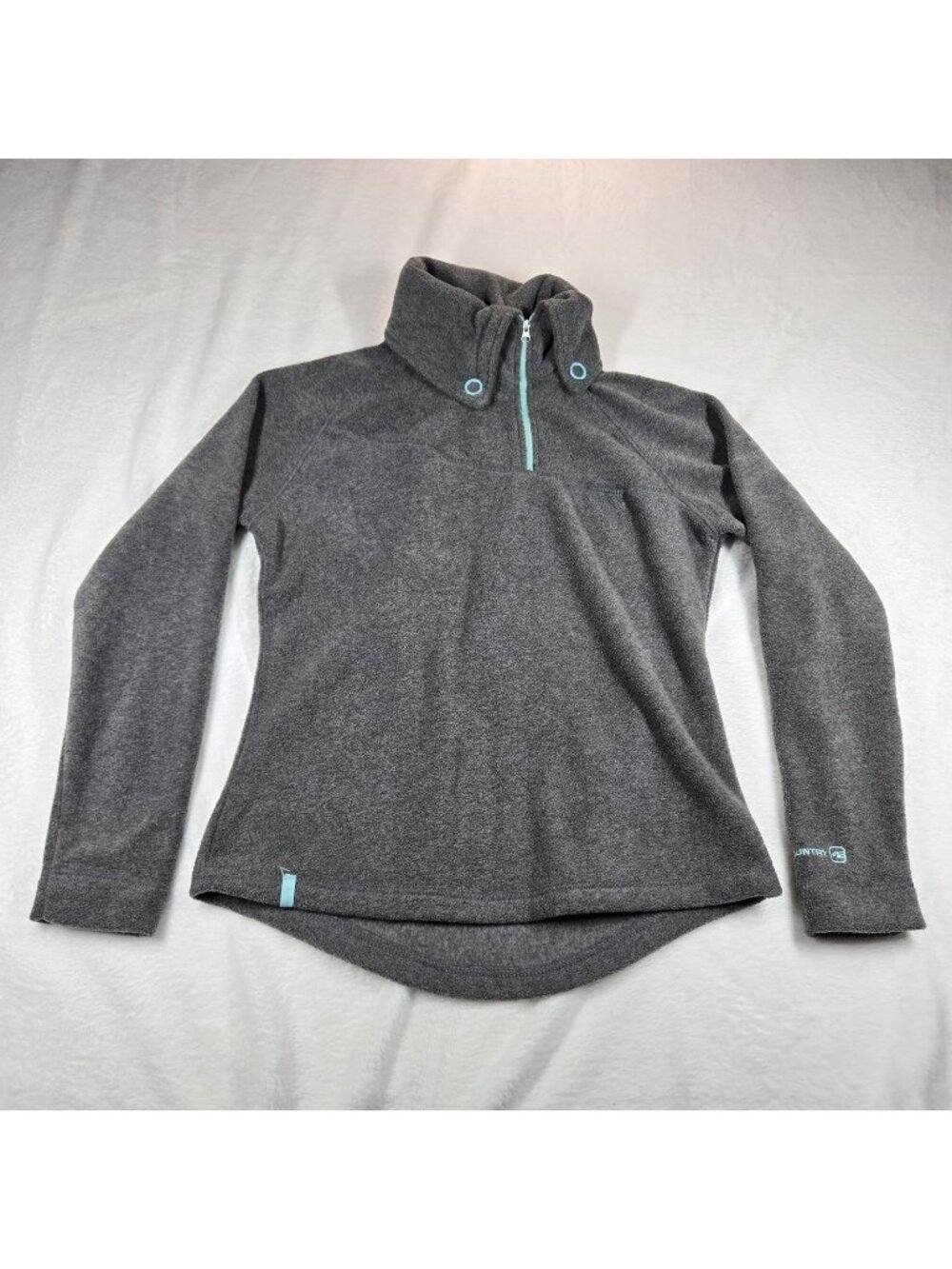 Free Country Fleece Gray/Teal Retro 1/4 Side Zip Pullover Women's Size Small
